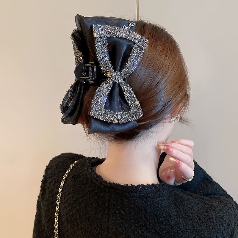 New internet-famous style water diamond bow hairpin, women's large shark hairpin, back head updo shark hairpin hairpin details Picture
