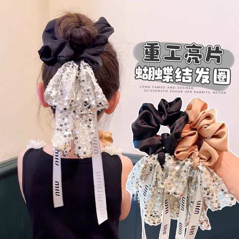 Heavy industry hair accessory ~ Korean-style sequined bow large intestine circle, high-end and fashionable, little girl bun hairstyle, elegant hair circle full figure