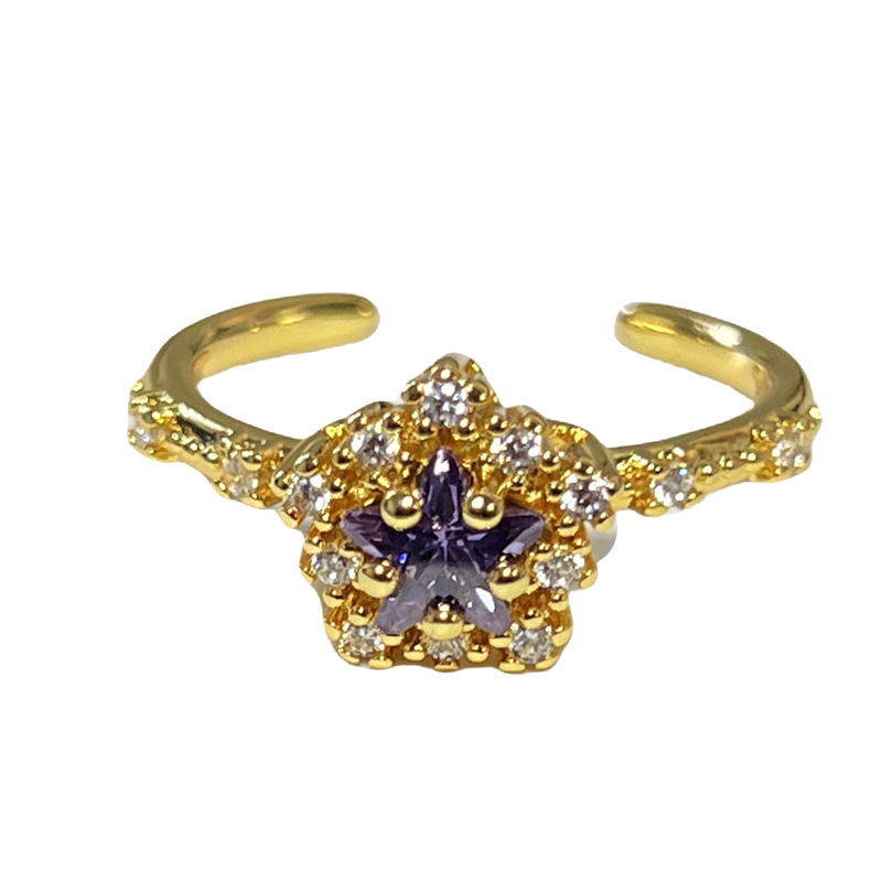 A purple diamond star snake-shaped opening ring with a mid-season autumn and winter atmosphere for women on Instagram. It has a cold style and a sweet and cool quality, making it an index finger Item Picture