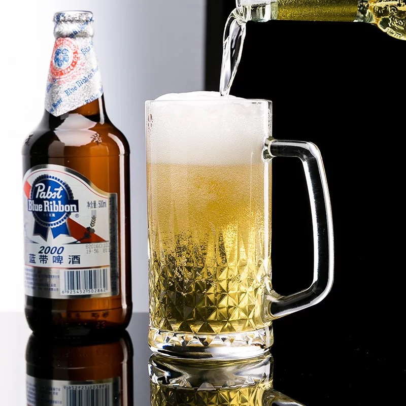Green apple large-capacity glass draft beer cups, juice cups, beer mugs, glass cups, wholesale cups with logo printing details Picture