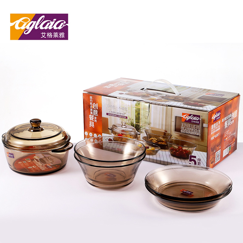 Jingjia double-ear tempered glass pot bowl, heat-resistant glass dinner plate and soup bowl, Kangfu series tableware gift set Application Scenario