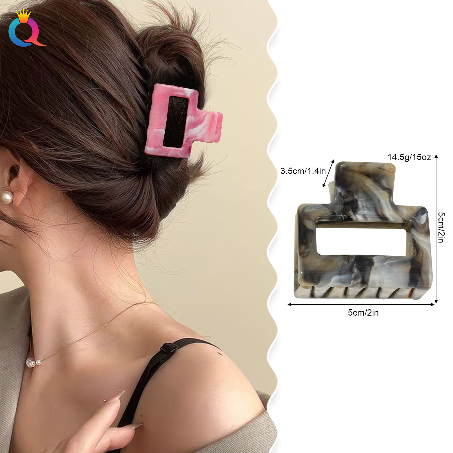 Qiyue European and American cross-border square scratch-off Korean-style hair clips, festival high-end women's shark clip hair accessories at the back of the head details Picture