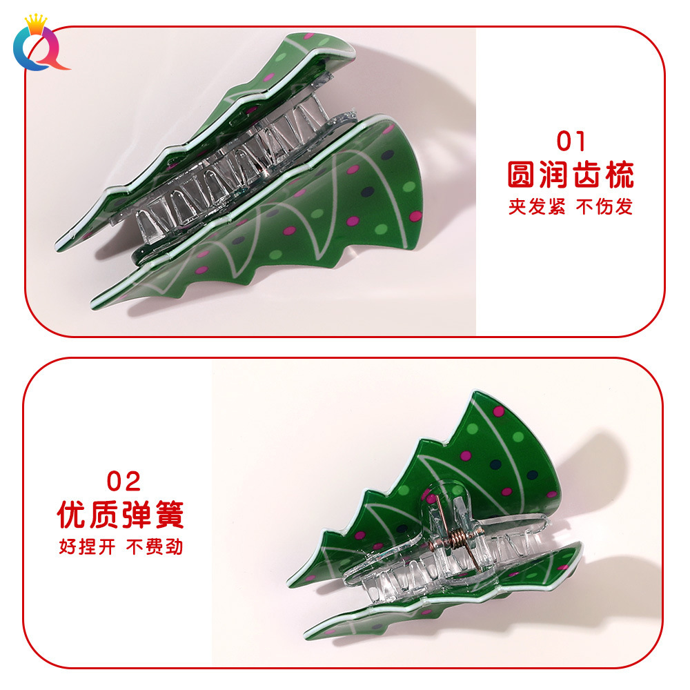 Qiyue Cross-border Christmas Grab Clip Cartoon Snowman Bun Hair Clip Cute and high-end Shark clip Hair Accessory wholesale Specification drawing