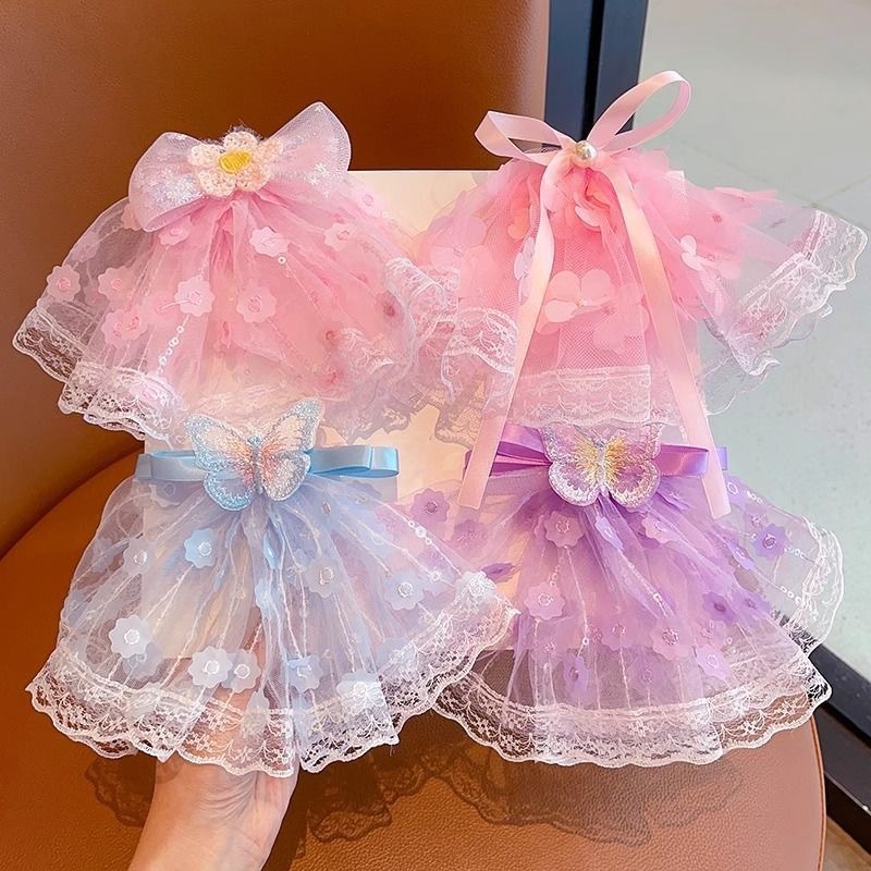 Children's super fairy-like silk gauze bow hair clips, cute baby princess ponytail hair clips, little girl forest-themed hair accessories full figure