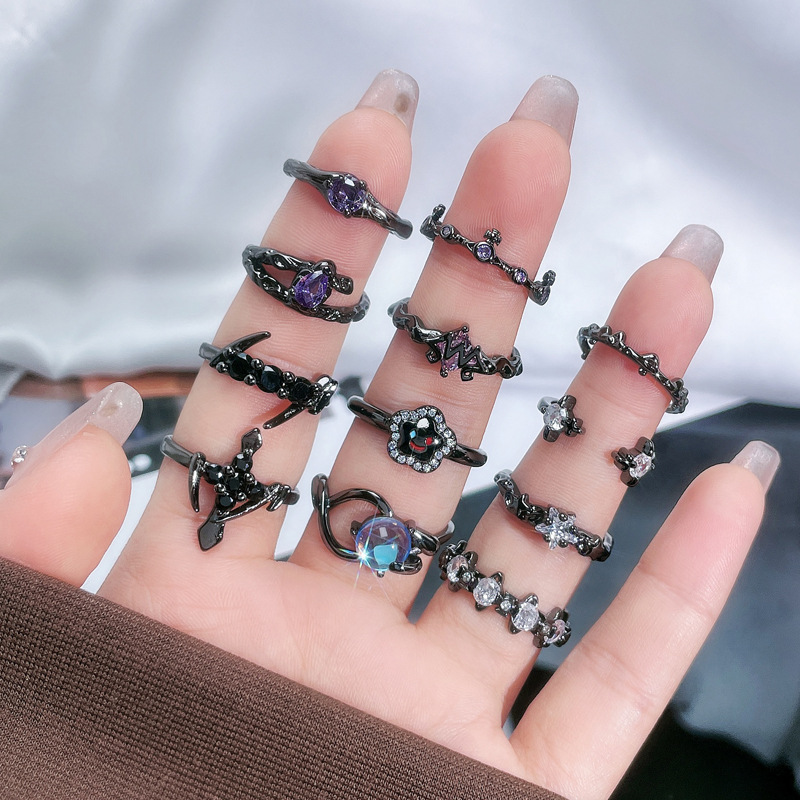 Saturn Dark, simple, sweet, cool and fashionable open ring for women on Instagram, cold style punk personality, exquisite stacked ring full figure