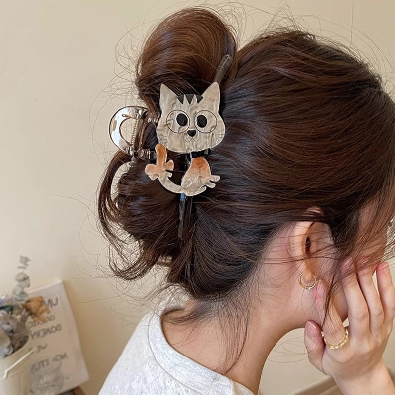 Cute and adorable kitten claw clip for women 2025 new high-end shark clip hair clip at the back of the head updo headwear clip full figure