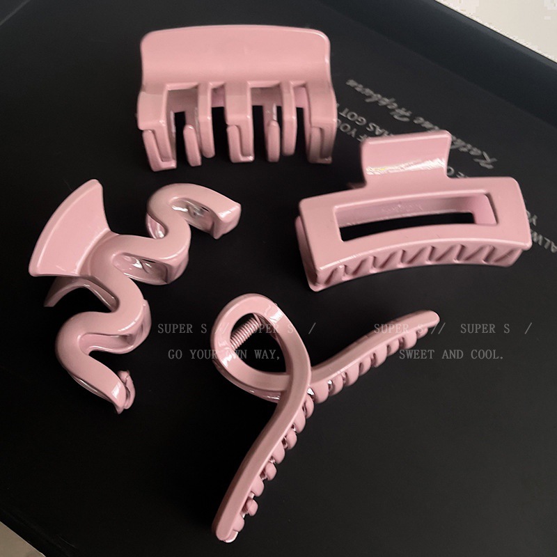 Creamy sweet style pink acrylic grab clip, female Instagram influencer M wavy hair clip, back of the head updo shark clip full figure