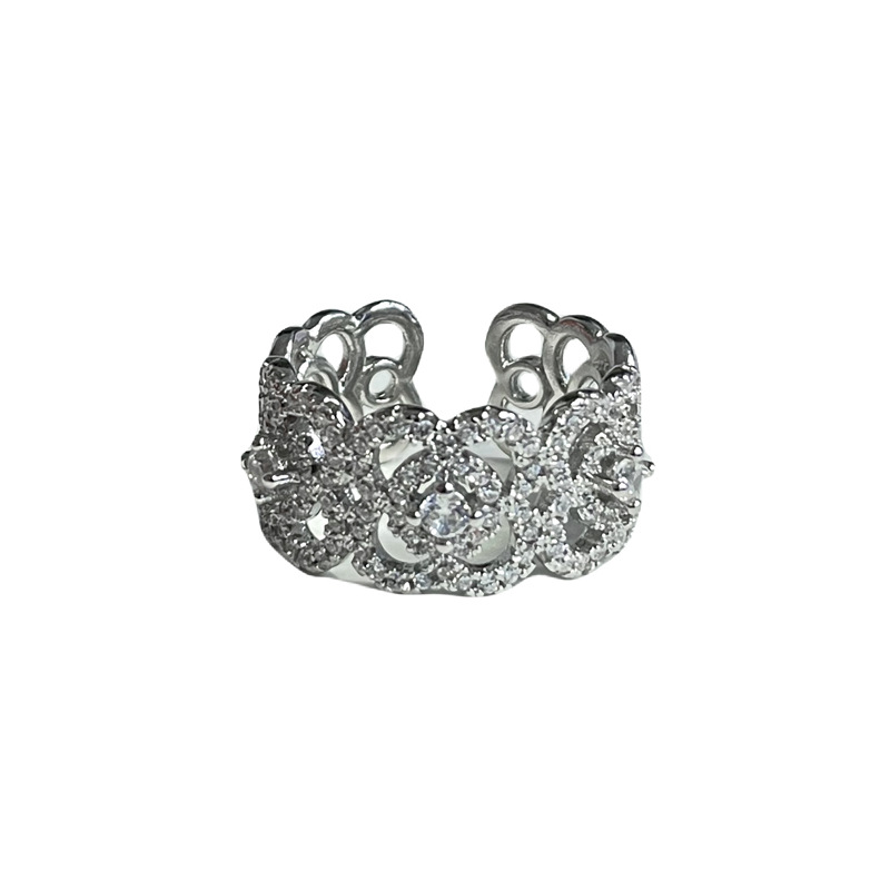 The new women's high-end, light luxury, full-diamond zircon open-top ring is fashionable and versatile, with a cold style as an autumn and winter accessory Item Picture