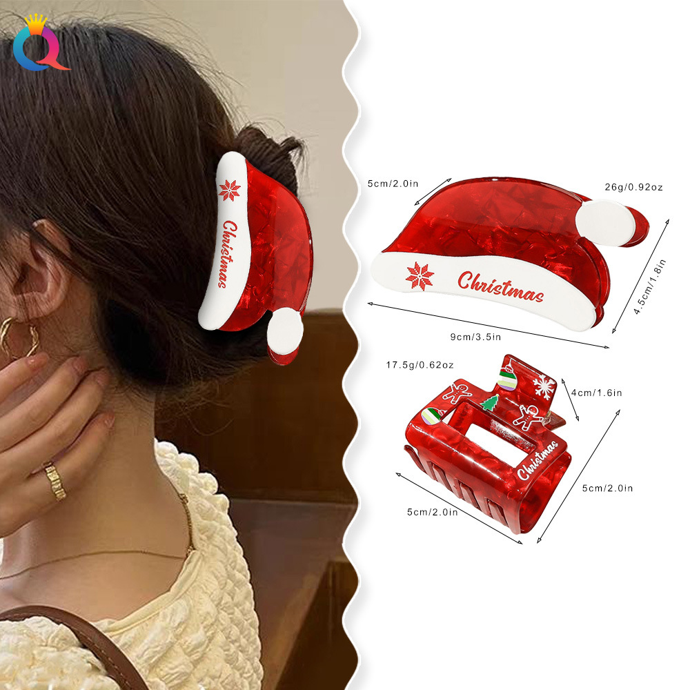 Qiyue Cross-border Christmas Hair clips, cartoon printed ponytail grab clips, small quantity, updo, shark clip hair accessories wholesale details Picture