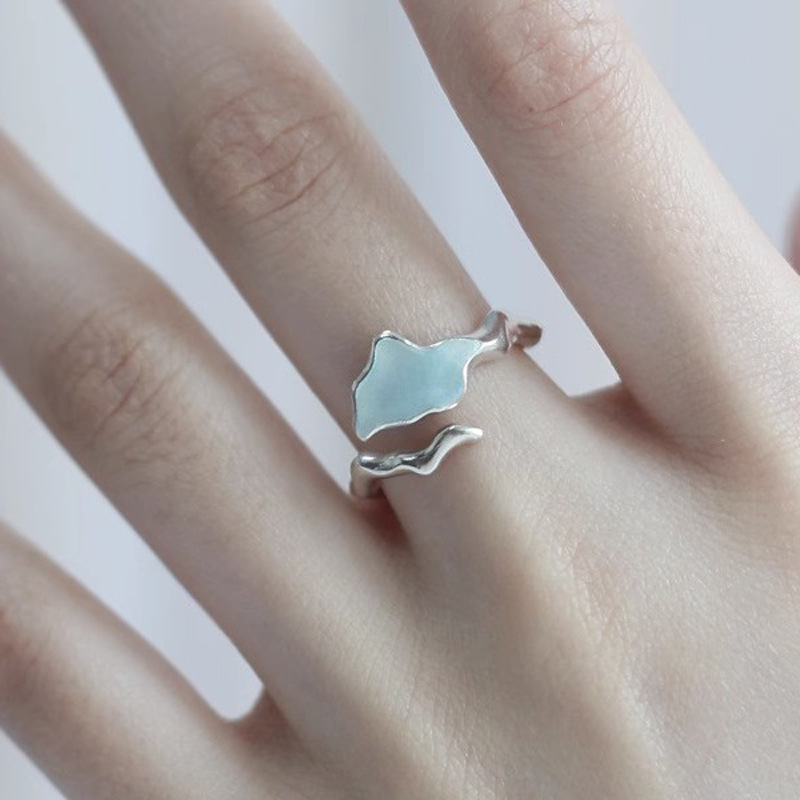 A niche design with a sweet and cool style, irregular texture blue drip glaze open ring, a fashionable, individual and elegant food ring for women details Picture