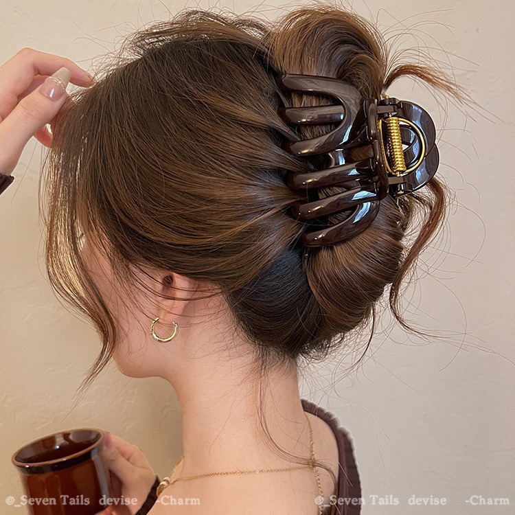 Super powerful Grab ~ Pumpkin grab clip, large hair volume, Shark clip, 2025 new style, high-end look, back of the head updo hair clip Application Scenario