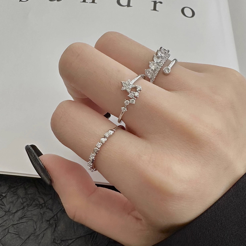 A full-diamond zircon wishing star index finger ring with a trendy Instagram style, a niche design that is fashionable and has an adjustable opening details Picture