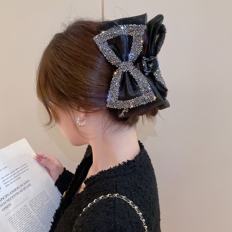 New internet-famous style water diamond bow hairpin, women's large shark hairpin, back head updo shark hairpin hairpin full figure