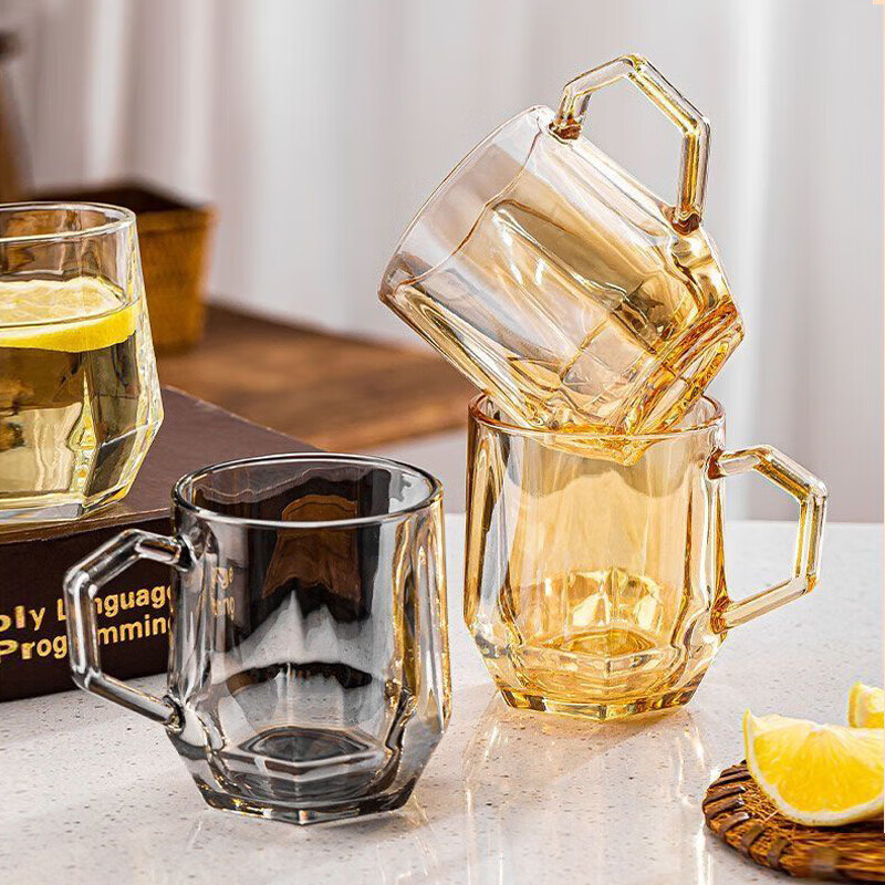 Creative glass cups with handles, household high-appearance-level drinking cups, commercial light luxury high-end coffee cups, beverage juice cups details Picture