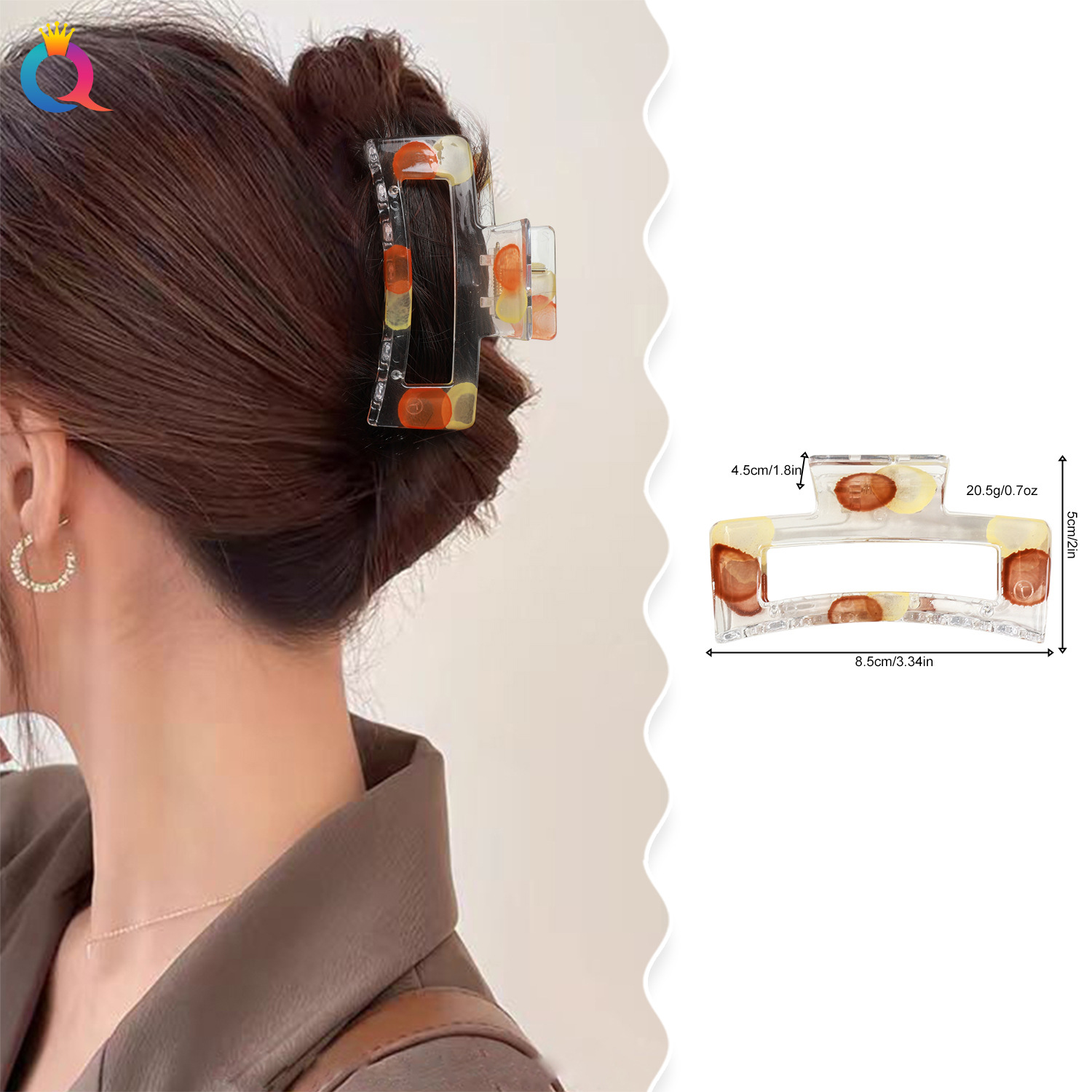Qiyue Fashion Bright Surface painted hair clips, simple and popular online grab clips, versatile transparent shark clips, women's hair accessories wholesale details Picture
