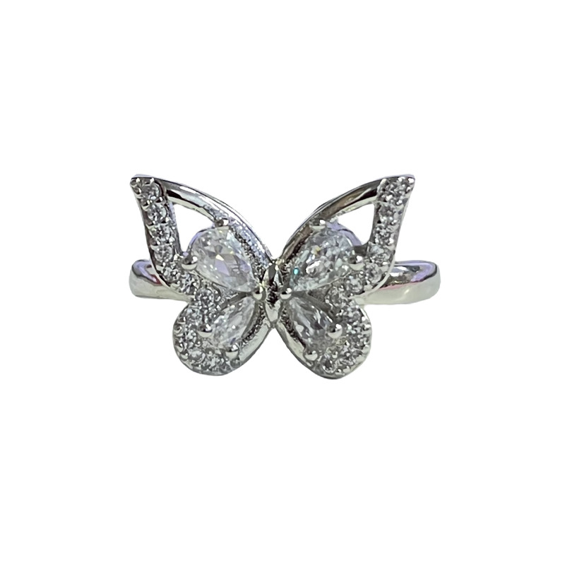 Simple butterfly full diamond, light luxury and high-end open ring, women's Instagram cold style, versatile and niche design index finger ring Item Picture