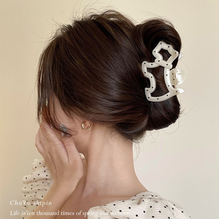 Polka dot puppy claw clip women's new simple and elegant shark clip small back head bun hair clip hair accessory Headwear details Picture