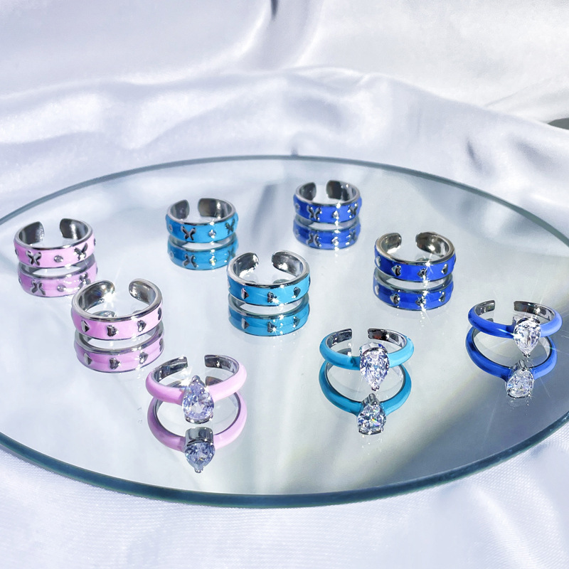 Simple butterfly-shaped heart-shaped enamel open ring for women, with a cold and unique style, exudes a sense of high-end luxury and fashion. A trend of layered ring wearing full figure