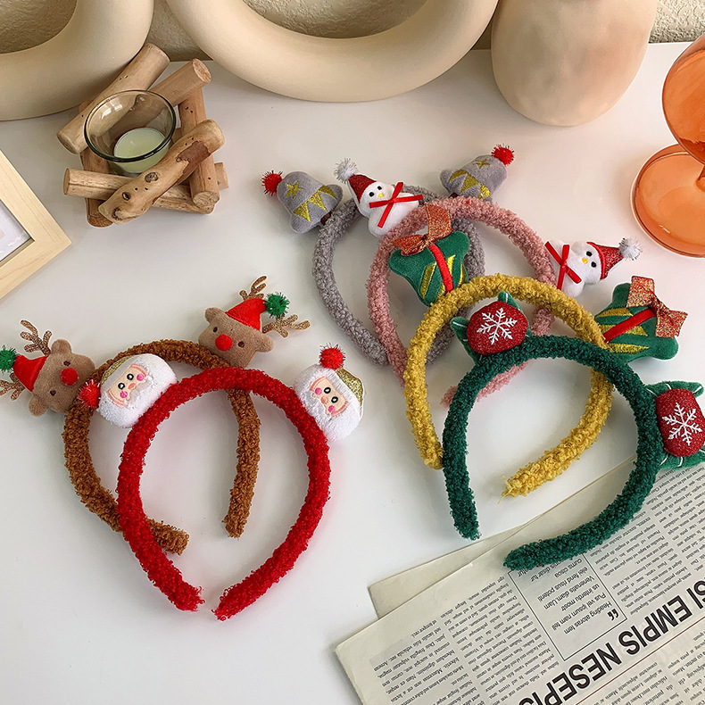 Christmas lamb plush headband, female elk antlers, snowman, cute headband, Christmas-style bell headband, face wash hair accessory details Picture