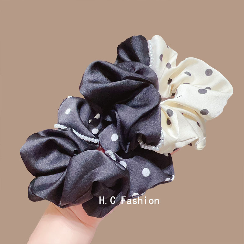 Light luxury French polka dot large intestine hair tie headband, 2025 new high-end leather band tie for women's bun hair tie headband Specification drawing