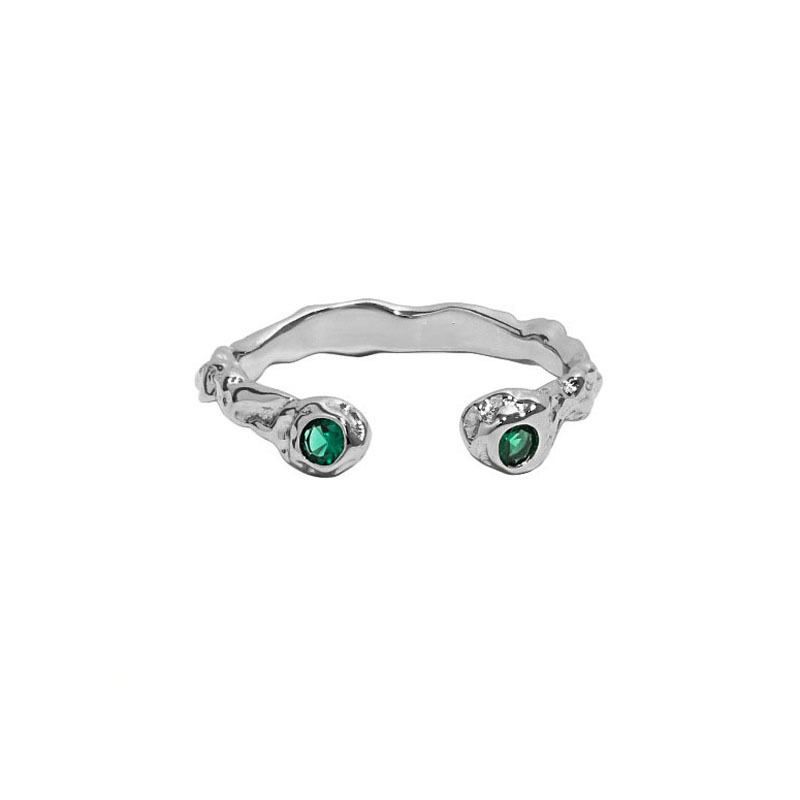A niche design of green zircon with an irregular and trendy French texture, an open ring for women in a cold style on Instagram Item Picture