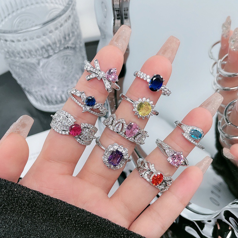 French exquisite colored gemstone series, niche open ring, women's high-end, light luxury, sweet and cool, geometric style, versatile ring details Picture