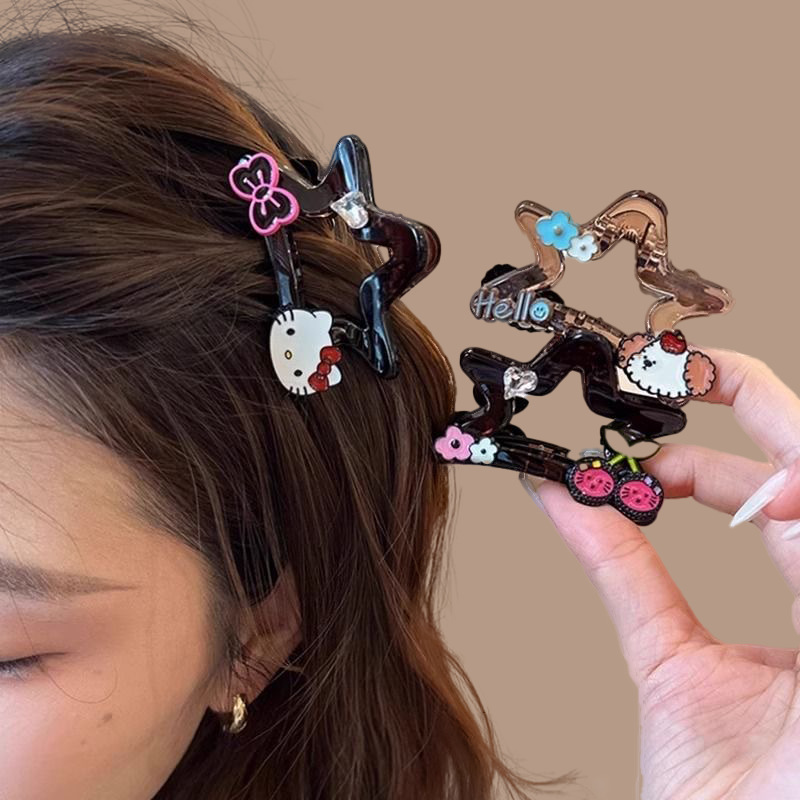Shark hair clips for women with a high-end look, colorful letter cherry five-pointed star headwear, hair clips at the back of the head, and hair curls full figure