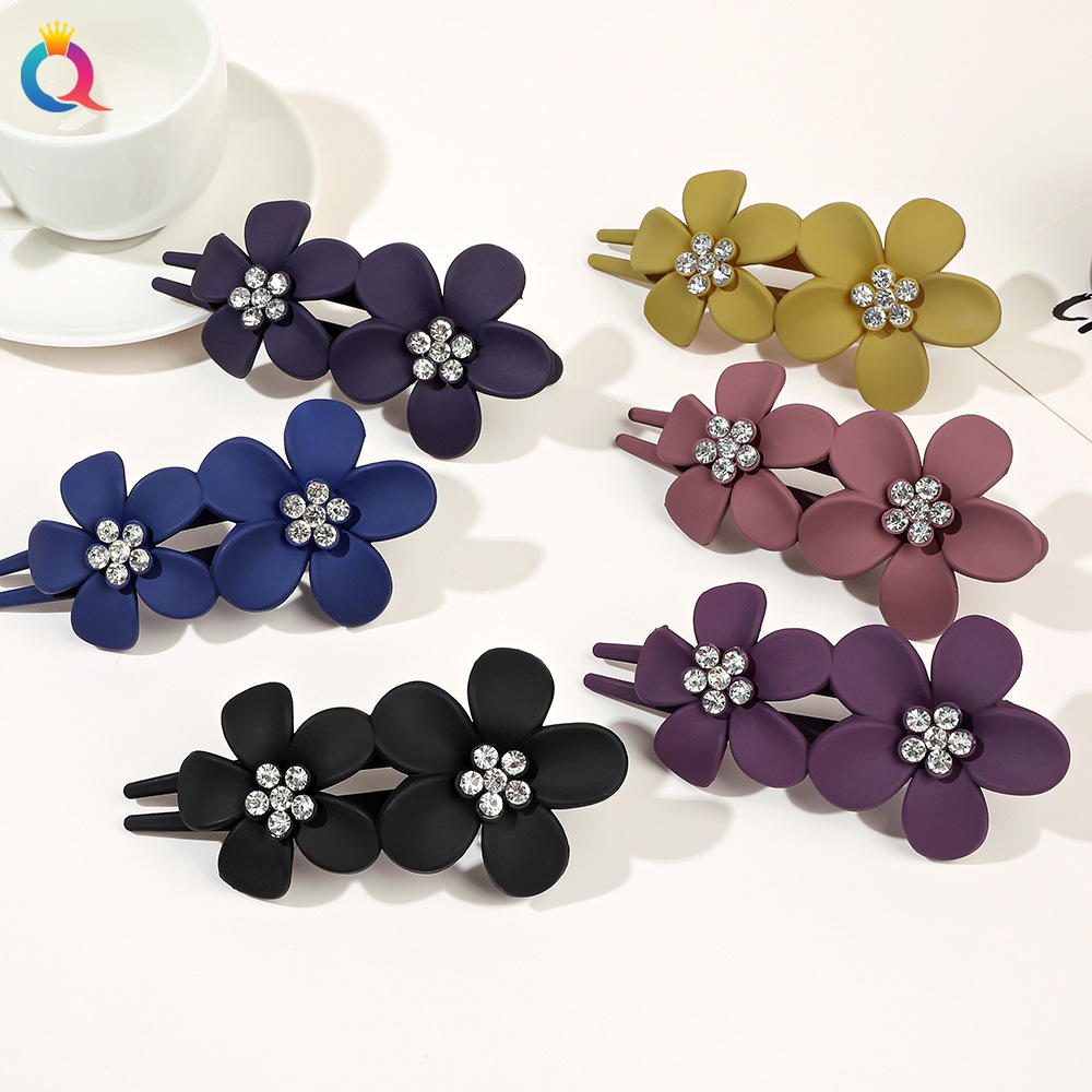 Wholesale of Qiyue Cross-border high-end water diamond flower hair clips, back head updo hair clips, ponytail and duckbill hair accessories full figure