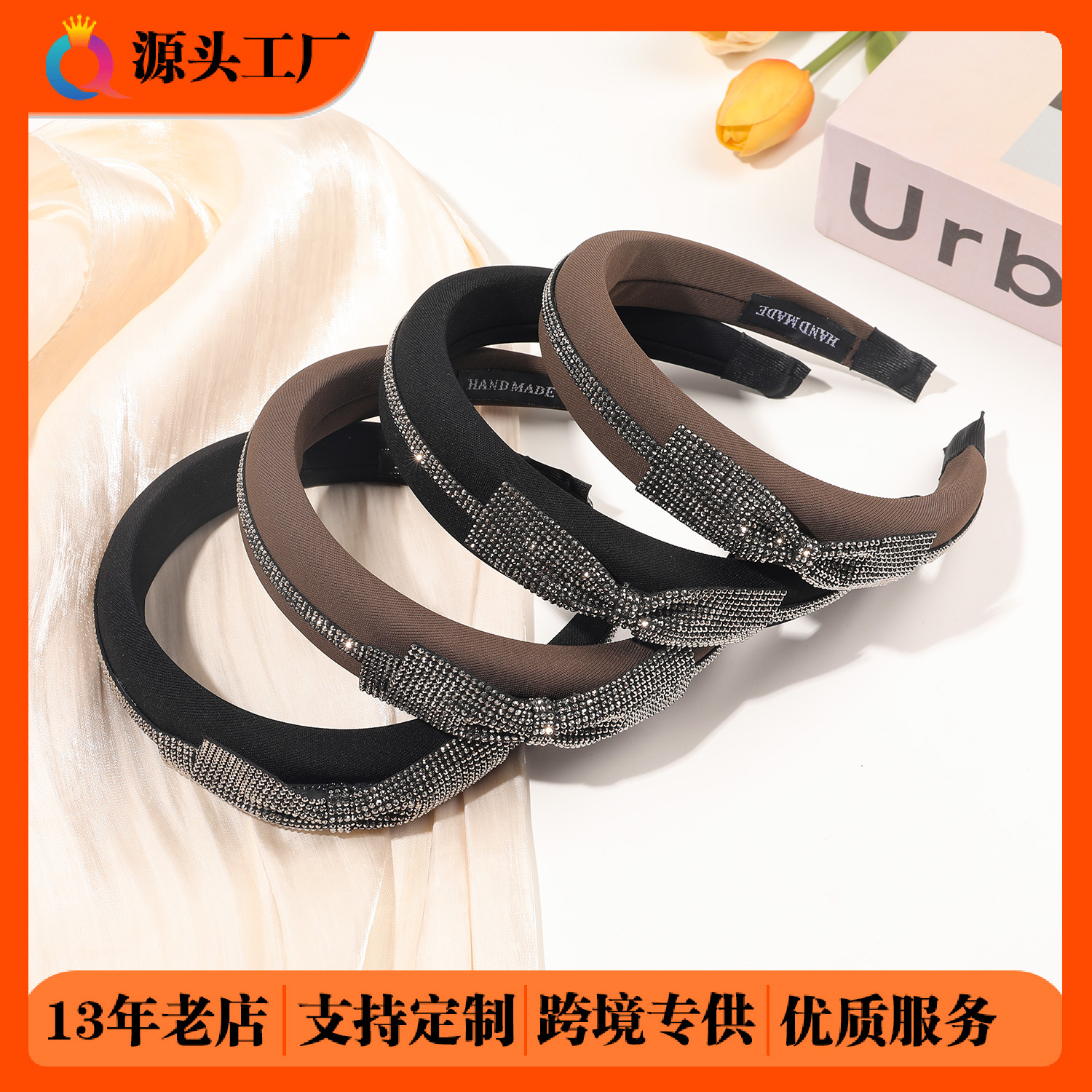 Qiyue Cross-border Water Diamond bow tie Hair Band Autumn and Winter High skull Top sponge Face Wash Hair Hole Women's updo Hair Band Hair Accessory wholesale full figure