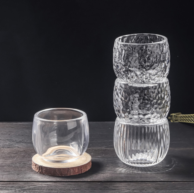 Wholesale of new thickened transparent glass small tea cups for men, personal household single-cup tea cups and finger guards Specification drawing
