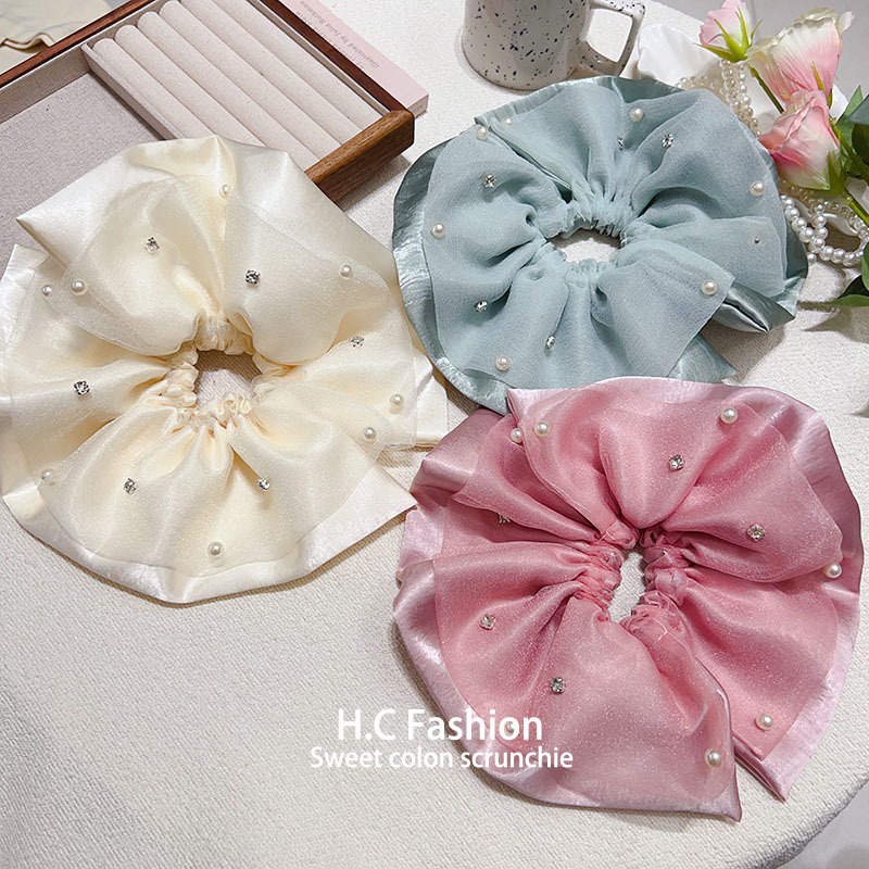 New double-layer mesh pearl large hair band for women, French high-end, light luxury and retro updo large colon hair band accessory Specification drawing