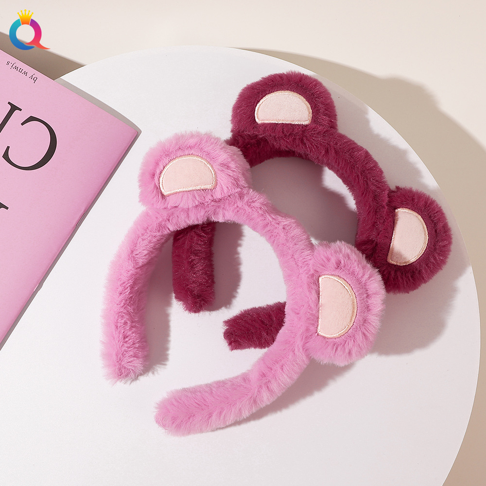 Qiyue Cross-border Autumn and Winter Bear High Skull Top plush Hair Band for Women, simple and high-end facial makeup headband and hair accessory wholesale Specification drawing