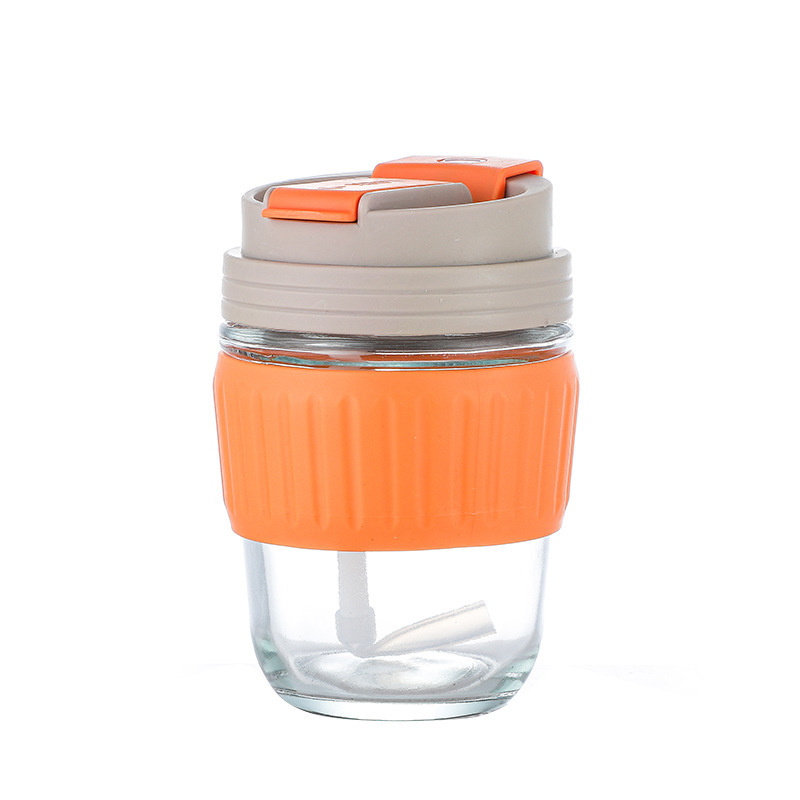 Creative glass water cups come with straw milk tea cups, cute glass double-drink coffee cups, and printed logos for delivery Item Picture