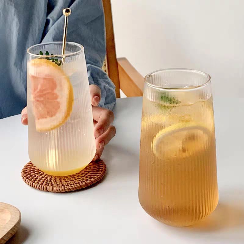 Creative high borosilicate vertical pattern glass cups, popular restaurant fruit tea cups, juice cups, beverage cups, high appearance level cups Specification drawing