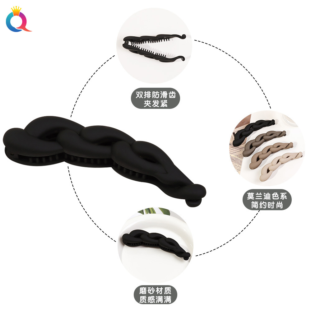 Qiyue Cross-border PC frosted Banana Clip, vertical clip, back of the head, twisted hair clip, updo ponytail clip, children's hair accessory wholesale Specification drawing