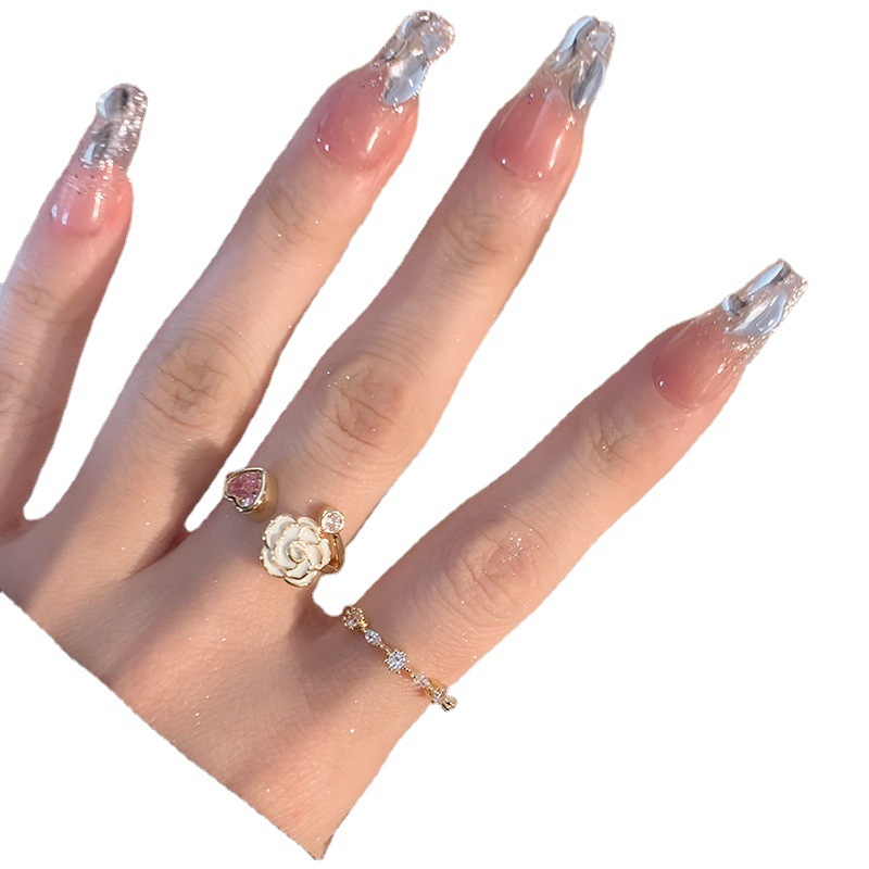 Camellia heart-shaped opening ring for women, a niche design, high-end tail ring, light luxury ring, simple and elegant index finger ring Item Picture