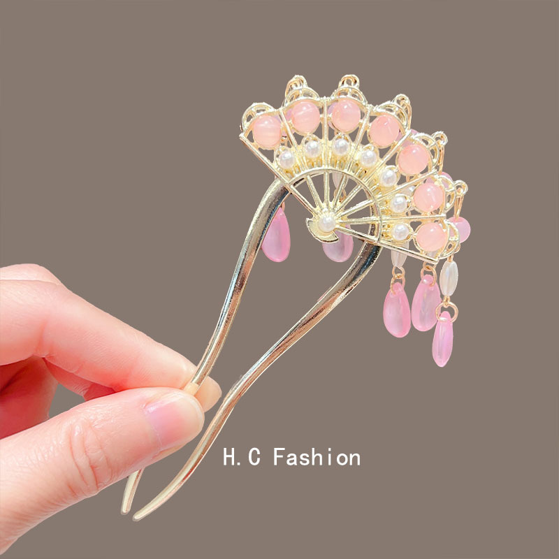 Ancient-style hollowed-out fan hairpins with a high-end feel, new Chinese-style tassel walking hairpins, Hanfu updo hair accessories and hairpins wholesale Specification drawing