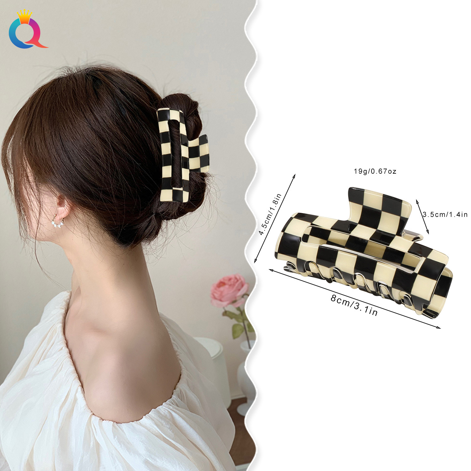 Qiyue Cross-border PVC color-blocking MiG hair clips, high-end square plate hair grabbers, shark clips, Yiwu accessories wholesale details Picture