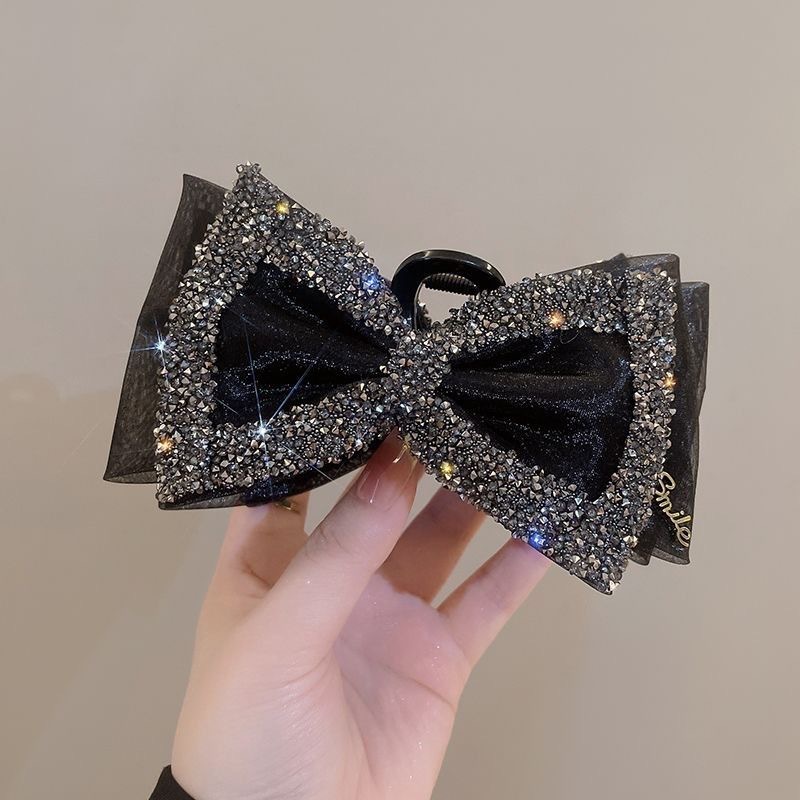 New internet-famous style water diamond bow hairpin, women's large shark hairpin, back head updo shark hairpin hairpin Specification drawing
