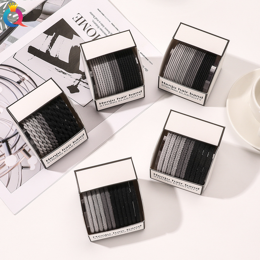 The Qiyue Cross-border grey hair tie and hair band are simple and versatile. They are suitable for washing your face and tying your hair. They are highly elastic and durable. The leather band won't damage your hair full figure