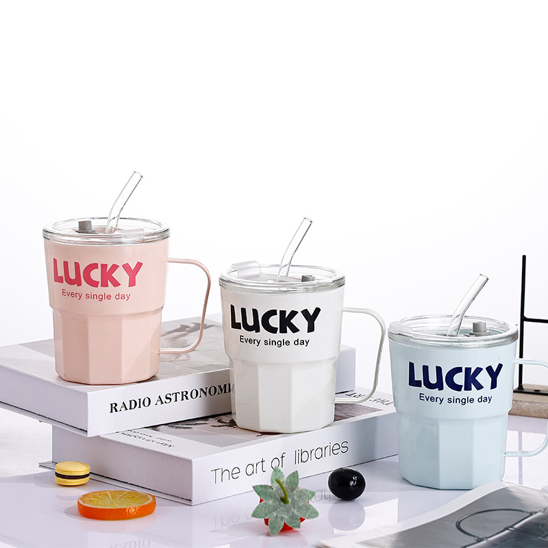 ins style, high appearance level, straw cup, simple and niche glass water cup, portable summer mug with handle, glass cup details Picture