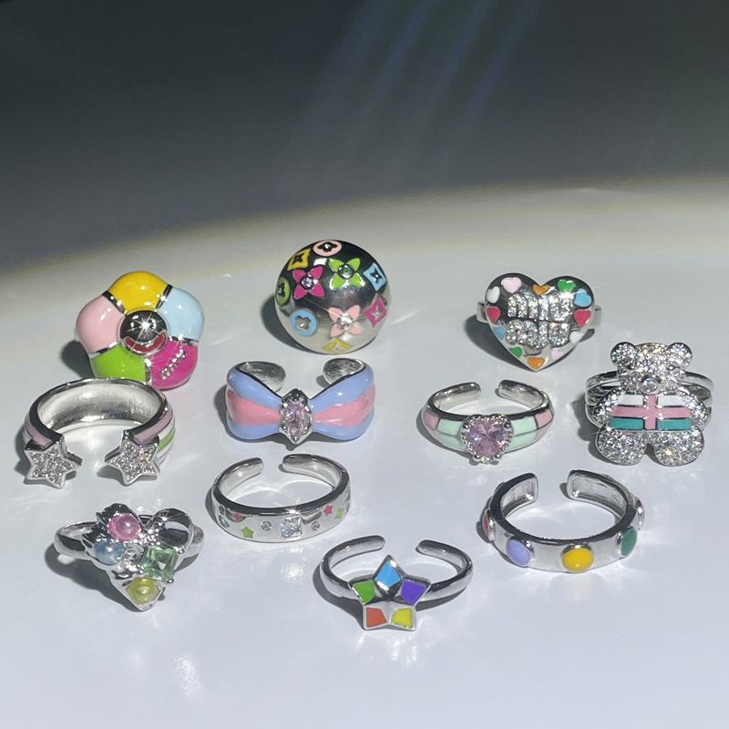 Autumn and winter accessories: Open ring, women's colored drip glaze, versatile, cold style, sweet and cool, trendy, retro and individual ring full figure