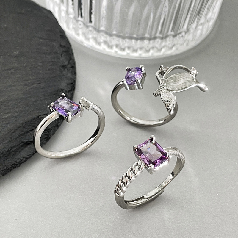 The 2024 new sweet and cute purple diamond butterfly opening ring is a trendy and versatile ring for women's fashionable commuting Specification drawing
