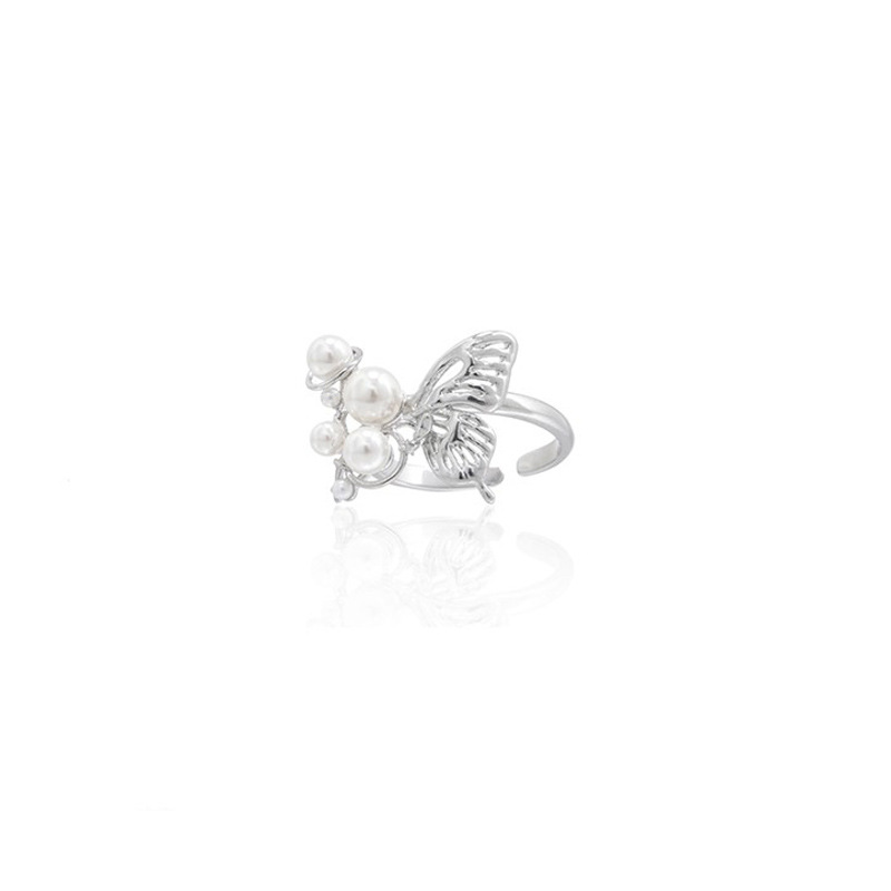A simple and elegant three-dimensional planet pearl butterfly open ring, a niche design for women, with a unique and versatile style Item Picture