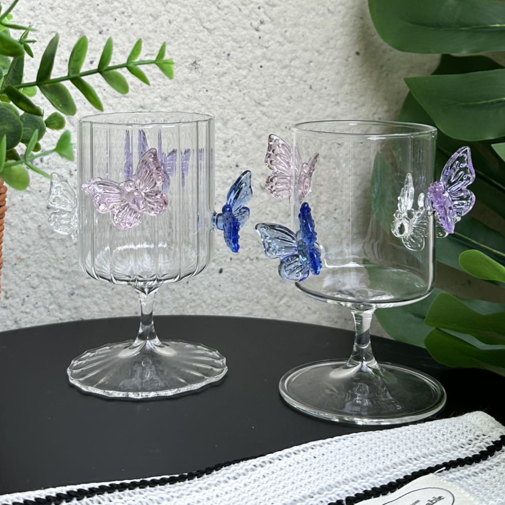 High borosilicate tall glass, high appearance level butterfly wine and water glass, champagne cocktail glass, spirits, juice, ice water and beverage glass full figure