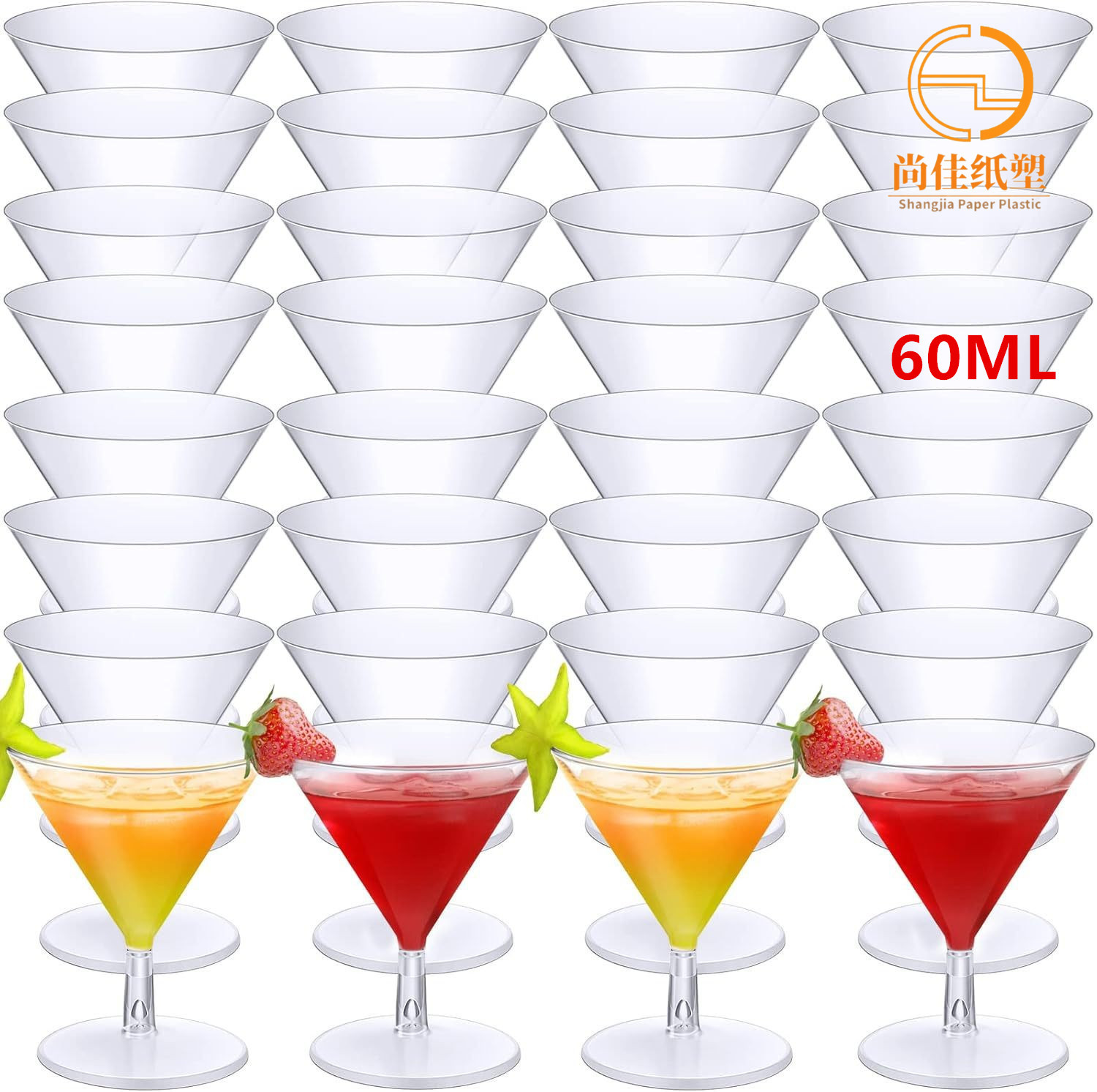 Wholesale 60ML disposable transparent champagne glasses are suitable for cross-border birthday, wedding, party and gathering chicken tail red wine glasses full figure