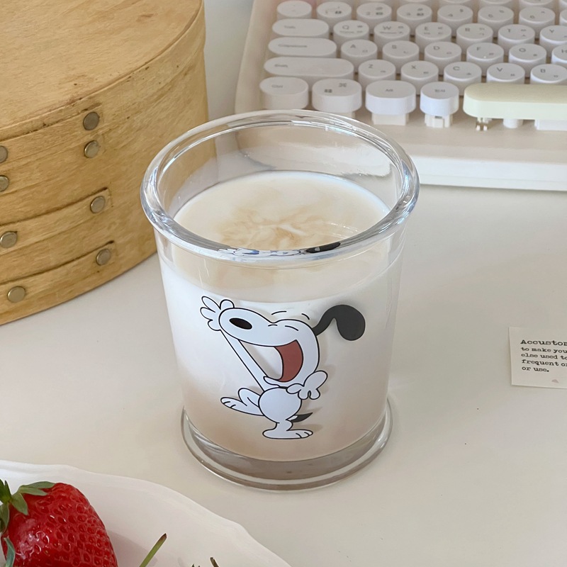 Simple cartoon glass cups, ins feng shui cups, household drinking cups, cold brew coffee cups, girls' glass cups Specification drawing