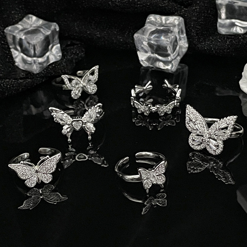 Simple butterfly full diamond, light luxury and high-end open ring, women's Instagram cold style, versatile and niche design index finger ring Application Scenario