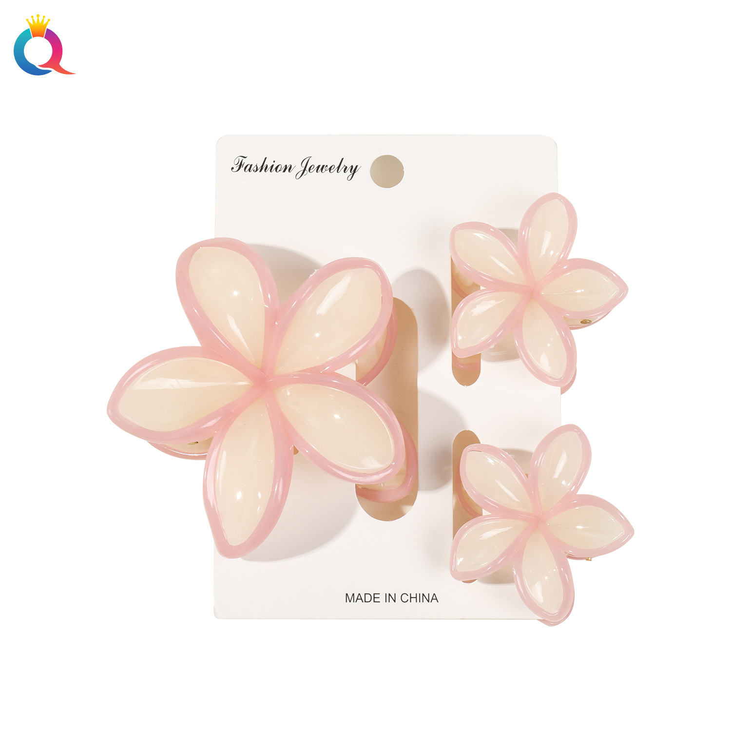 Qiyue Jelly Five-petal flower frangipani Grab Clip, Vacation bestseller Side grab hair clip, back head updo Shark clip Hair accessory Item Picture