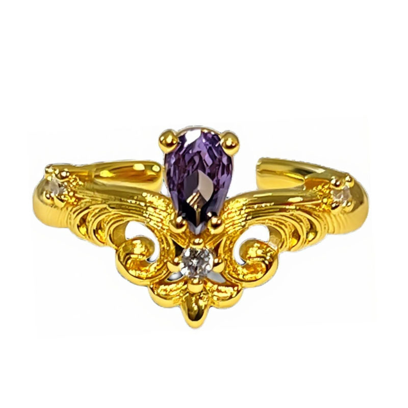 vintage French princess-style brushed coronation crown water drop purple diamond ring, women's fashion flower versatile ring Item Picture